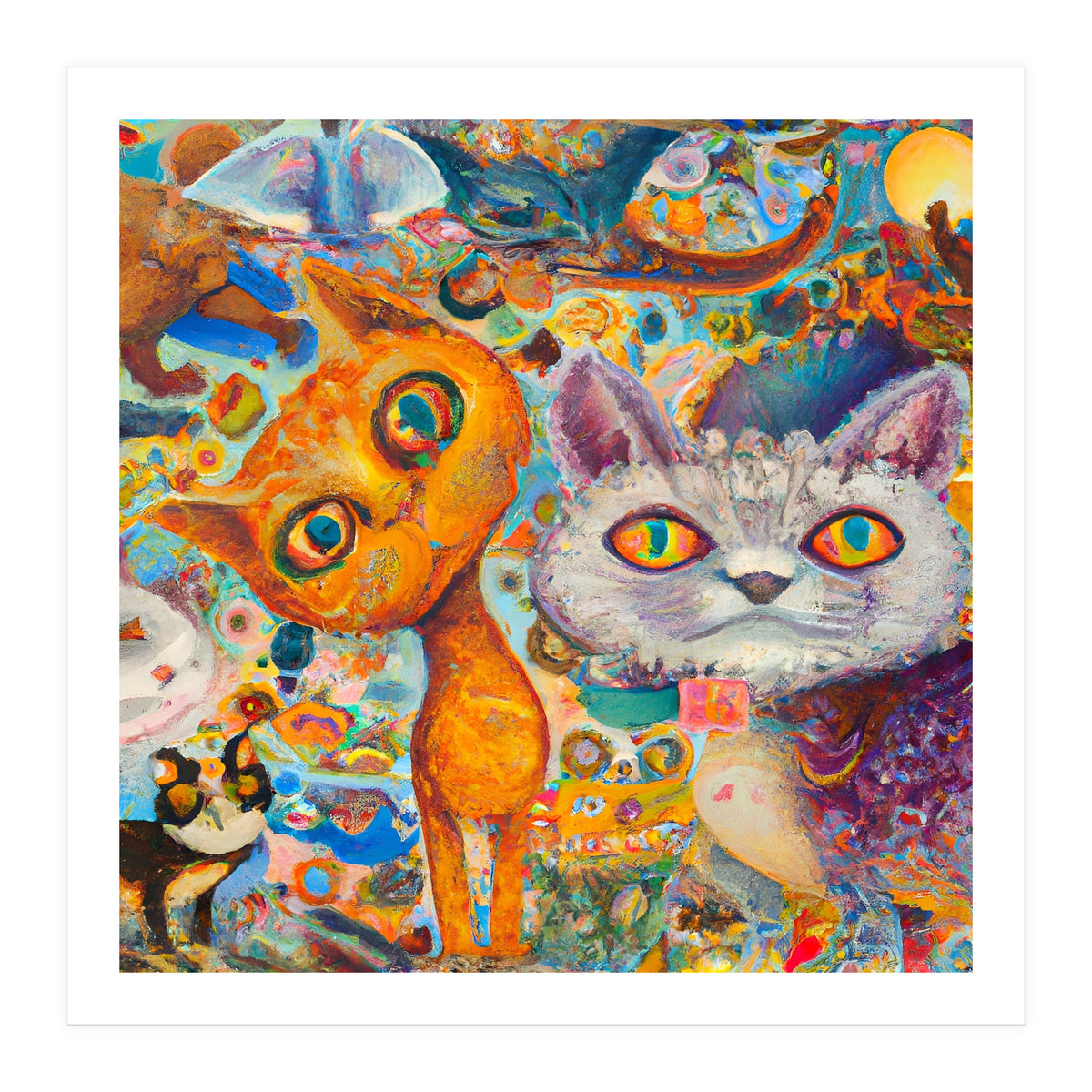 Chaotic and Colorful Fantasy Cat Collage 14 (Print Only)