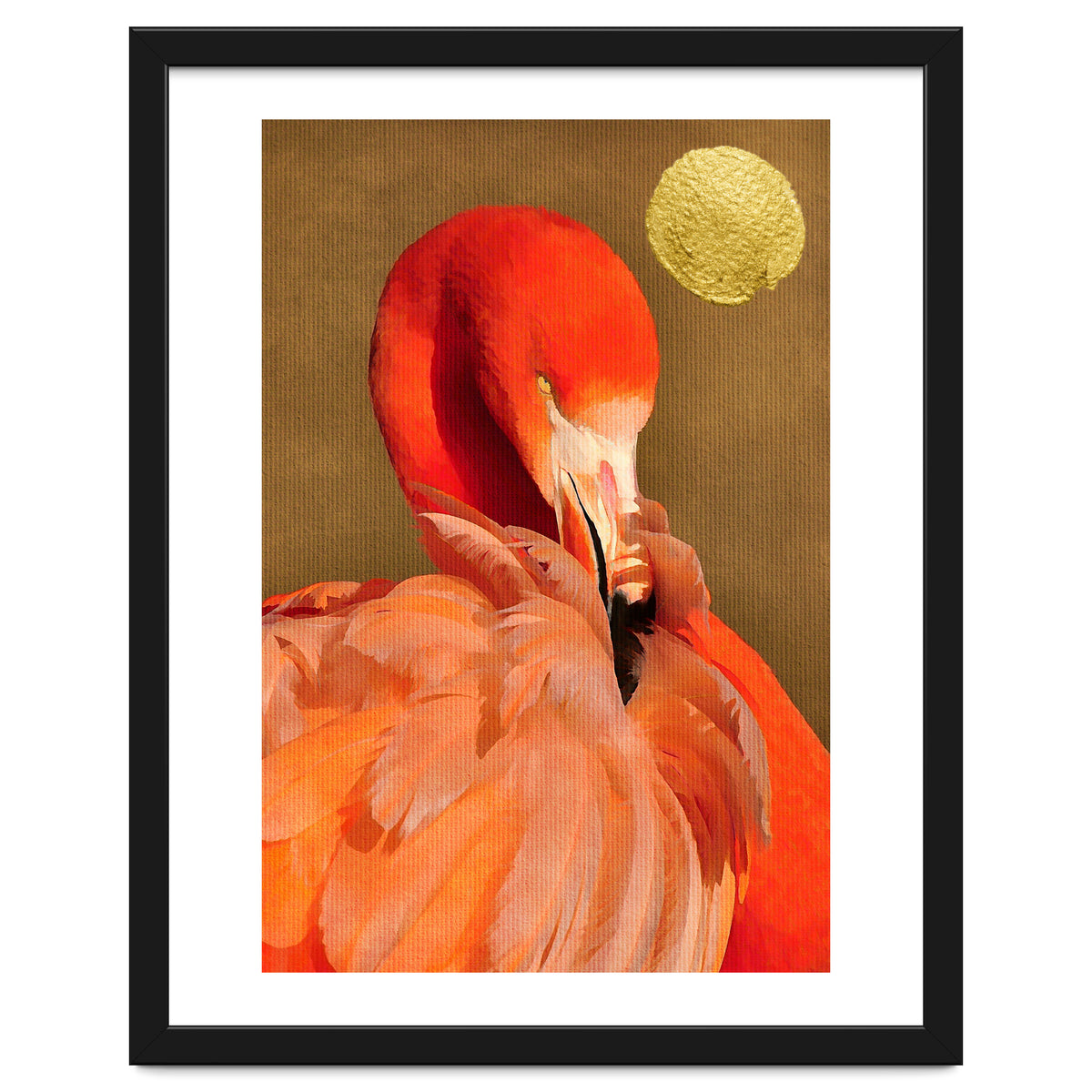Flamingo With Golden Sun