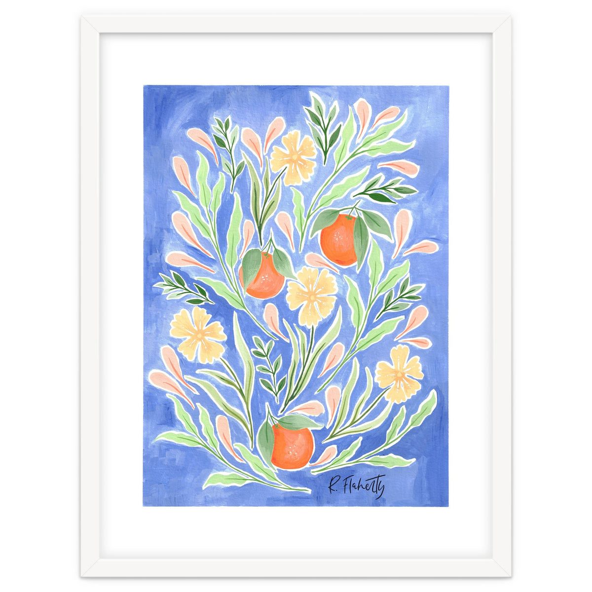 Wild Orange FLoral | Cobalt Blue