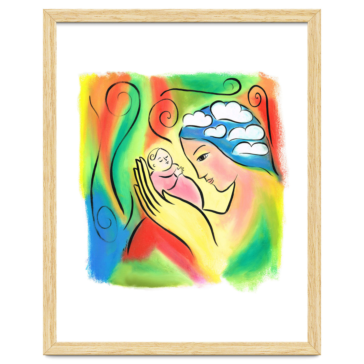 Woman And Baby With Clouds