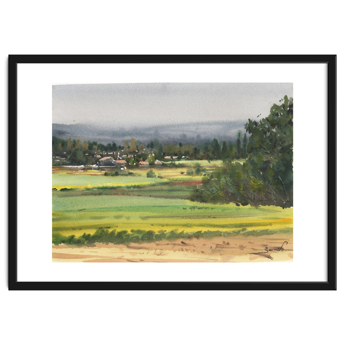 Sunny Landscape Painting Watercolor