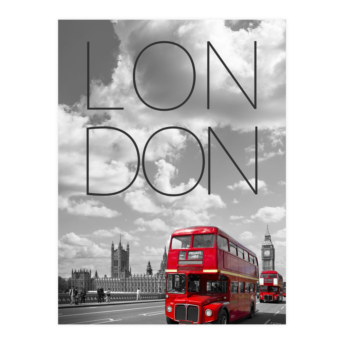 Red Buses in London | Text & Skyline (Print Only)