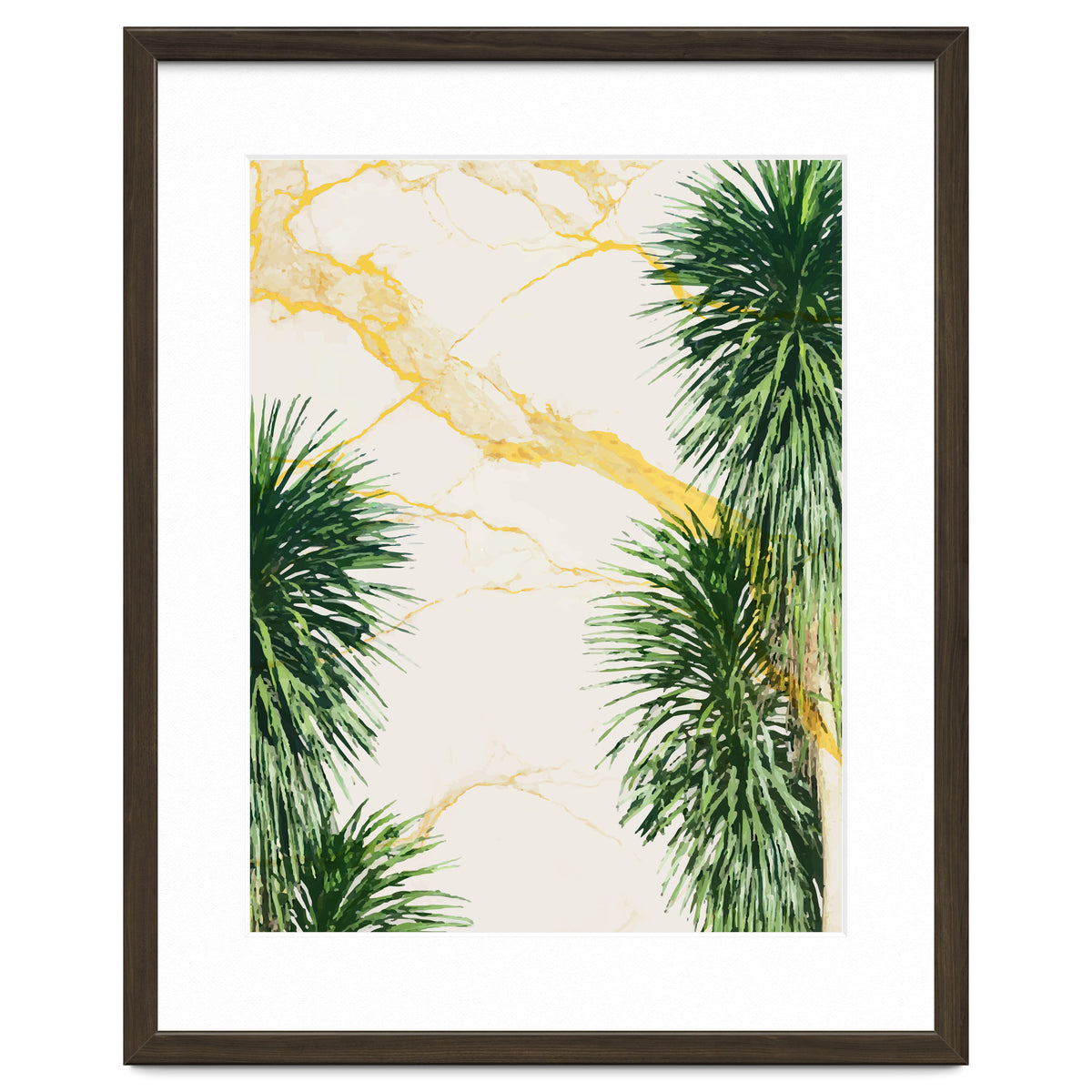Gold marble texture with palm tree