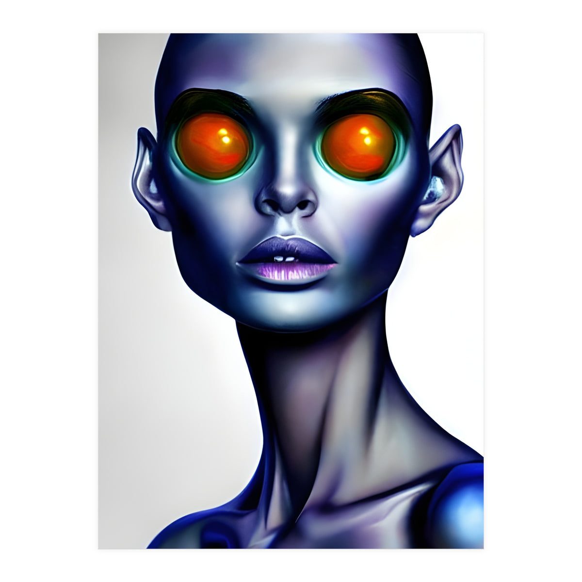 Strange Alien Woman Portrait Face AI Art (Print Only)