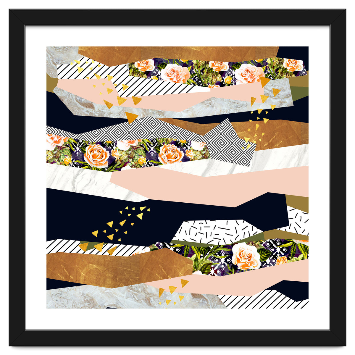 Collage of textured shapes and flowers