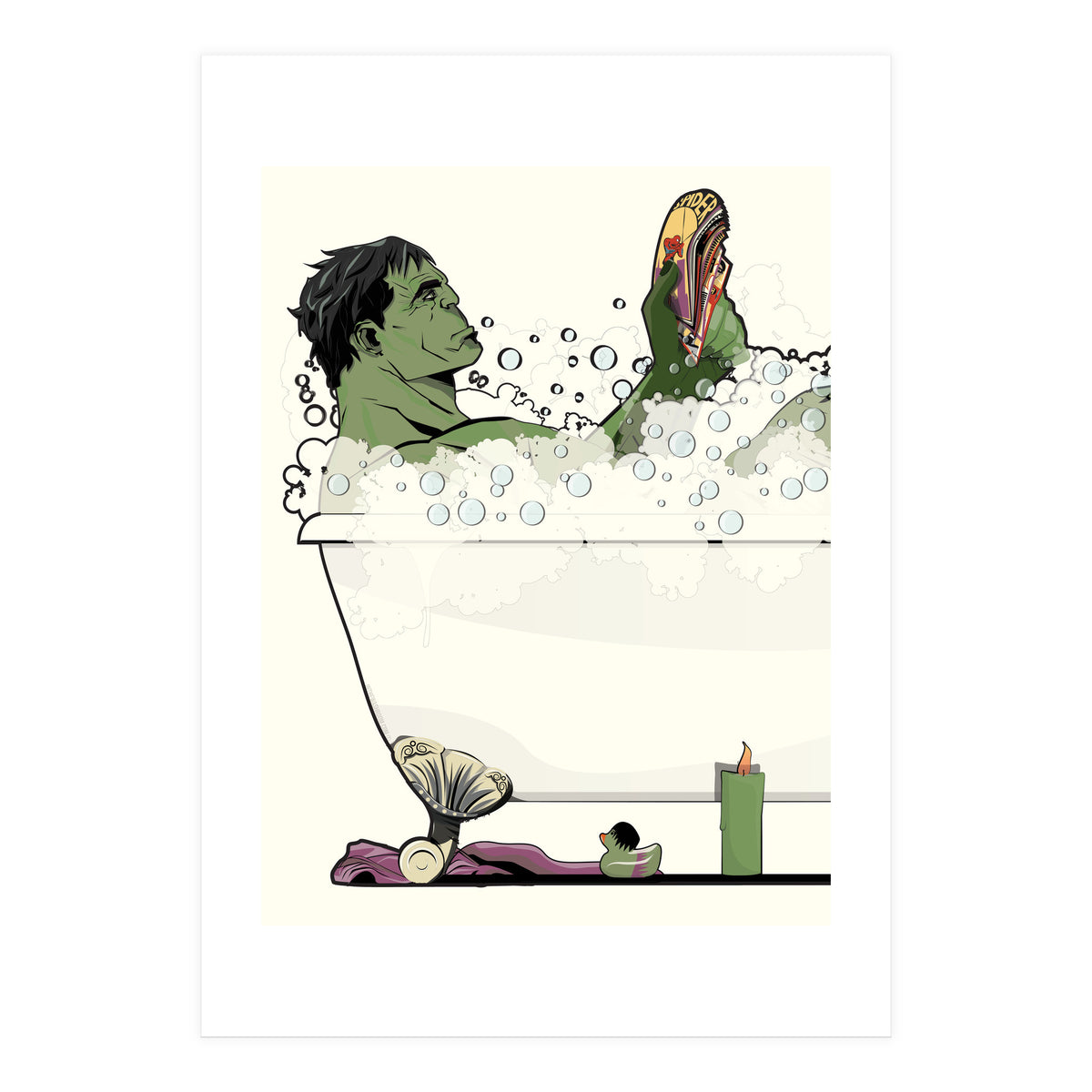 The Incredible Hulk in the Bath, funny Bathroom Humour (Print Only)