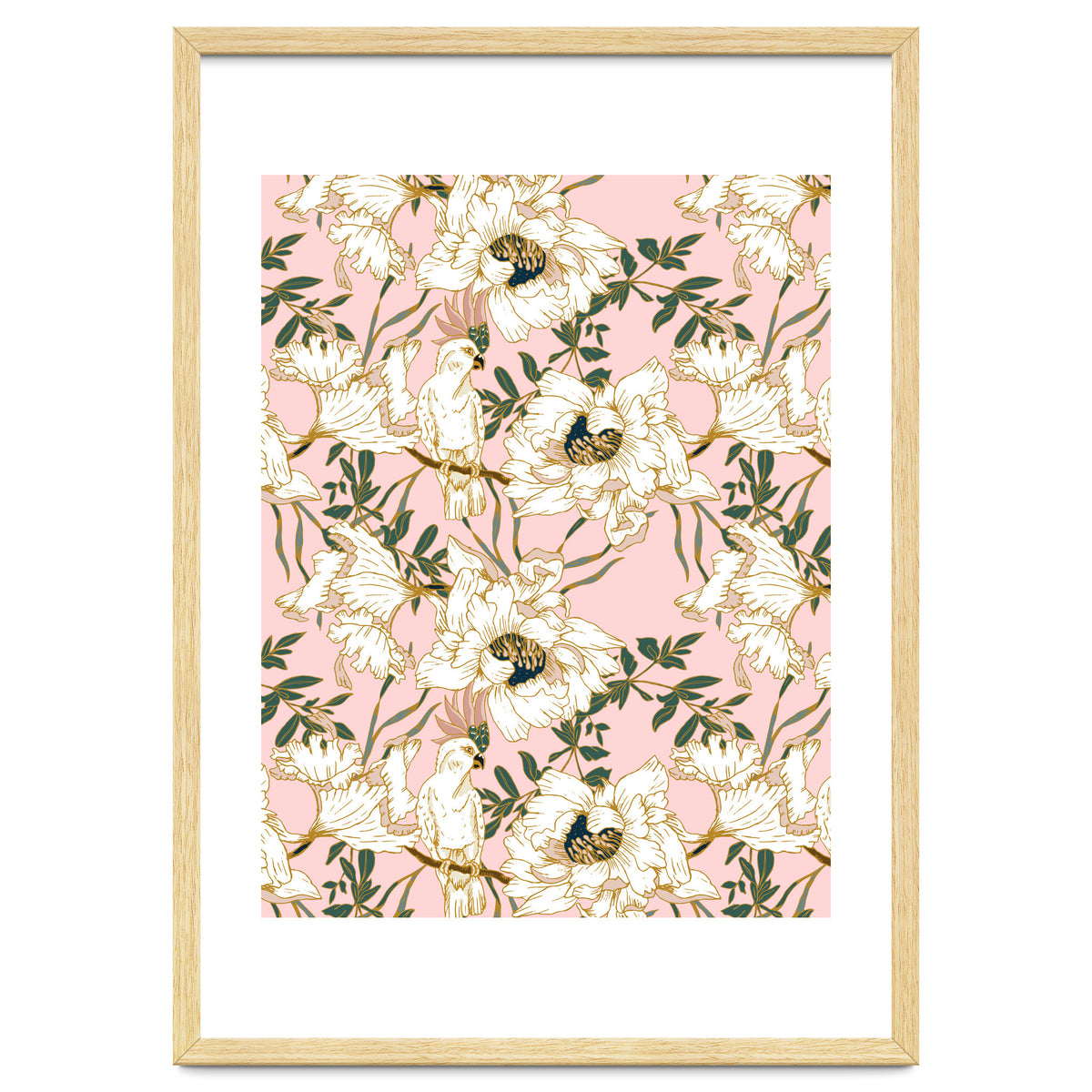 Exotic birds on flowers