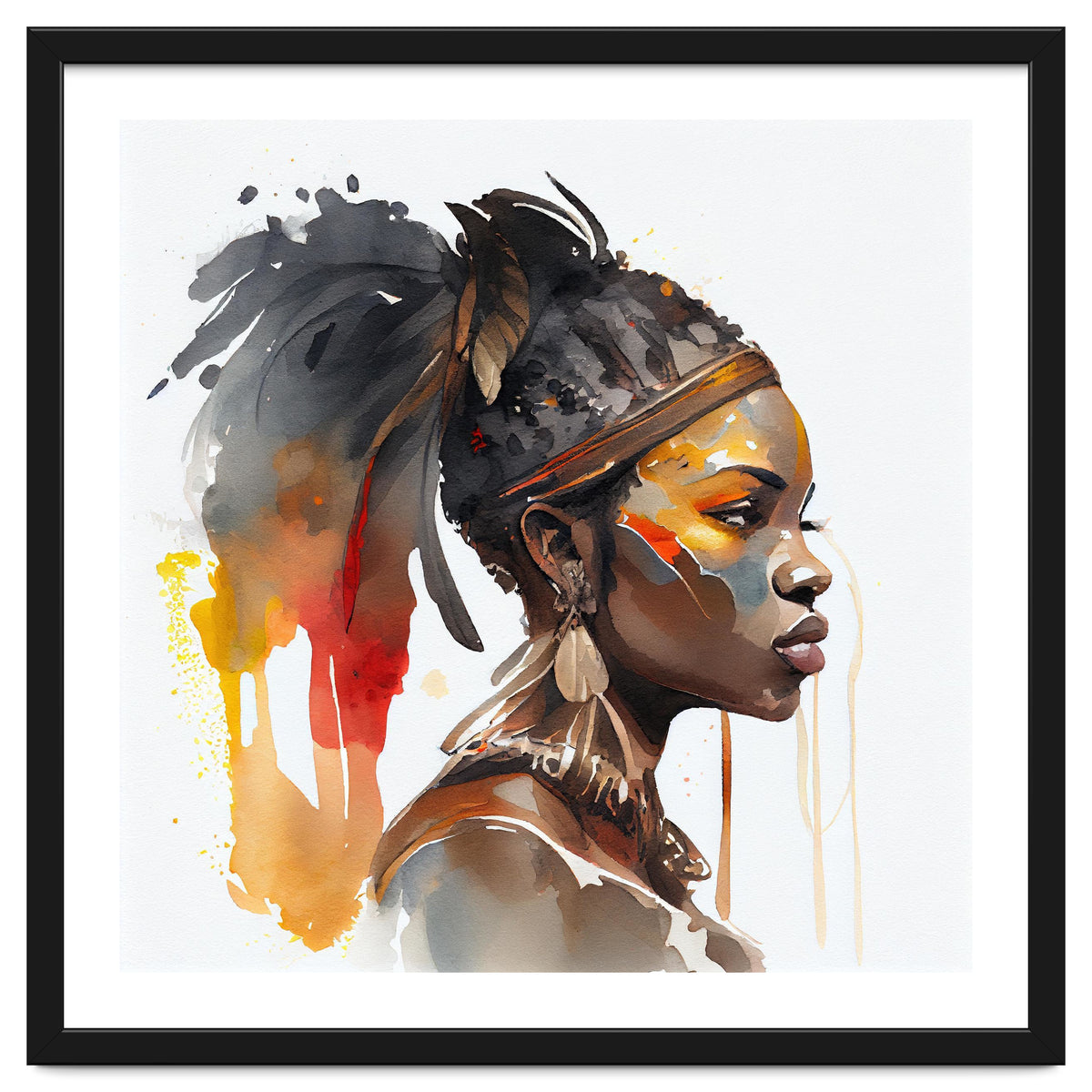 Watercolor African Warrior Woman #7