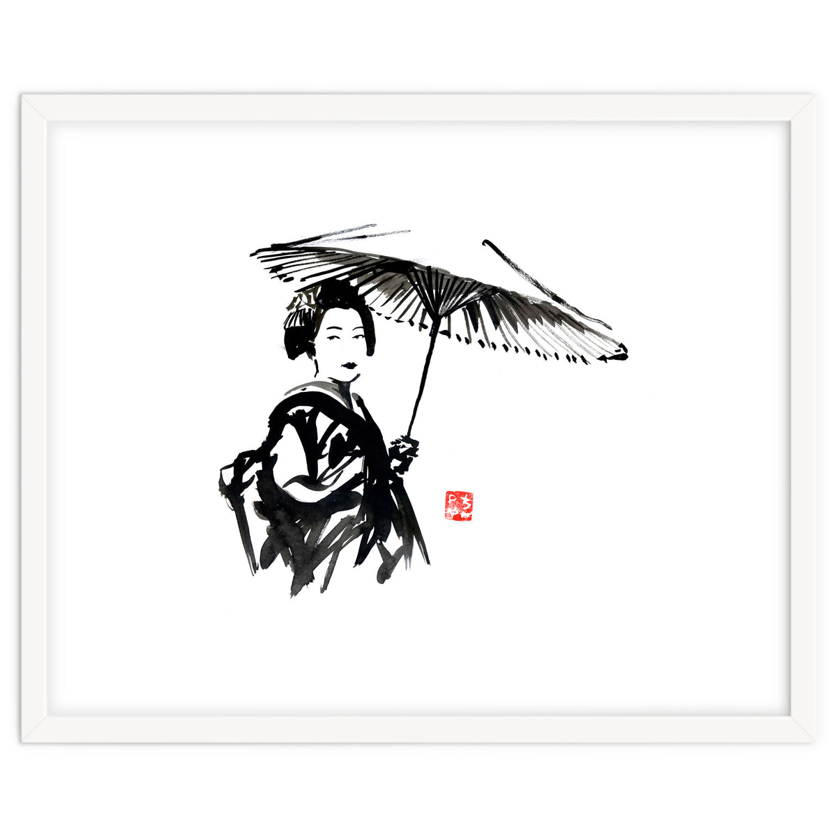 geisha under umbrella