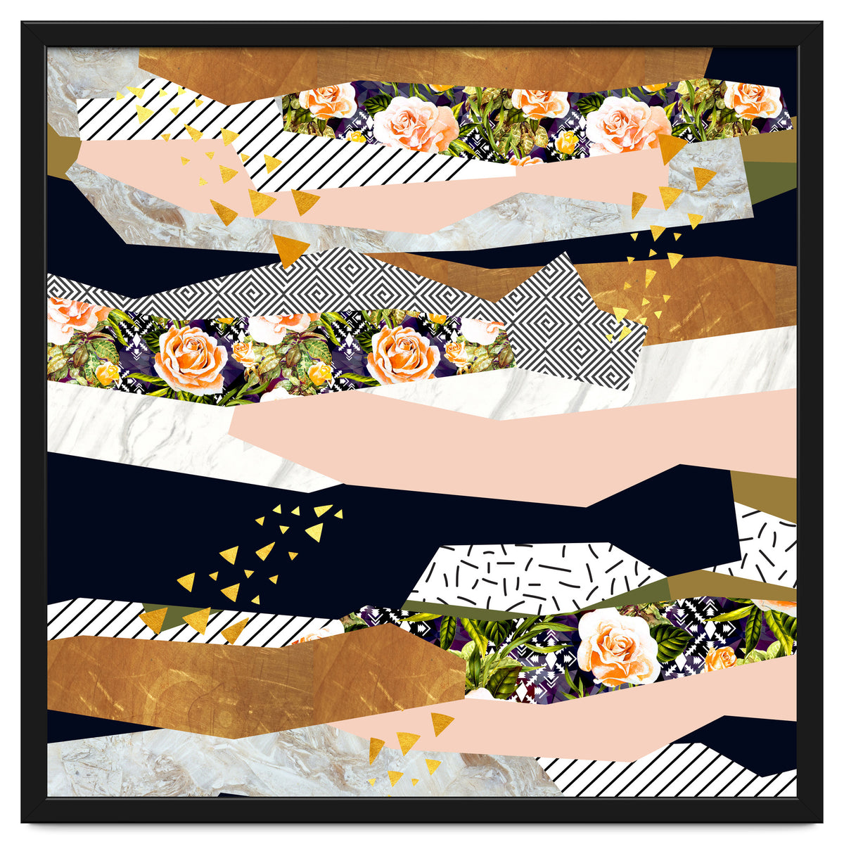 Collage of textured shapes and flowers