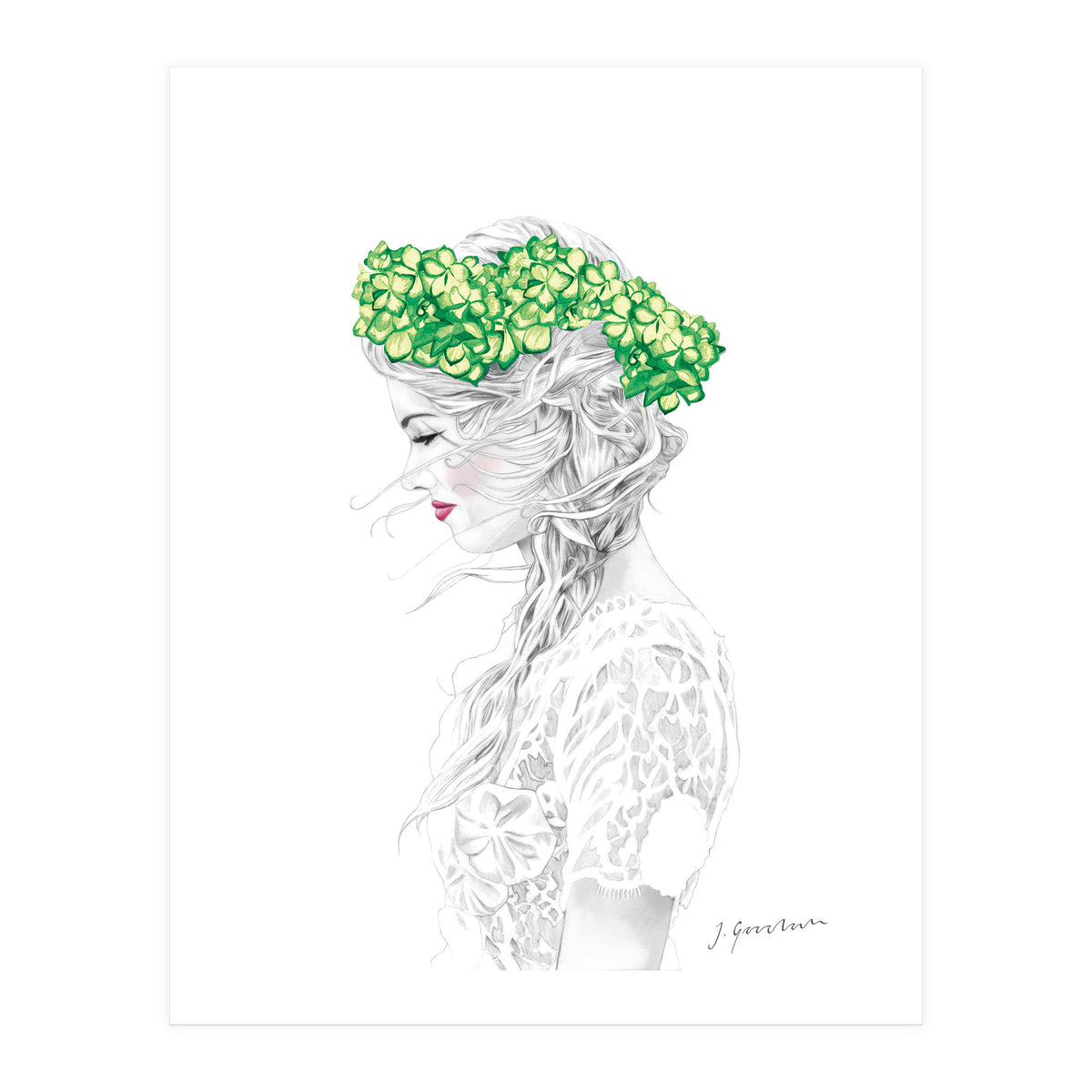 Green Hydrangea Girl (Print Only)