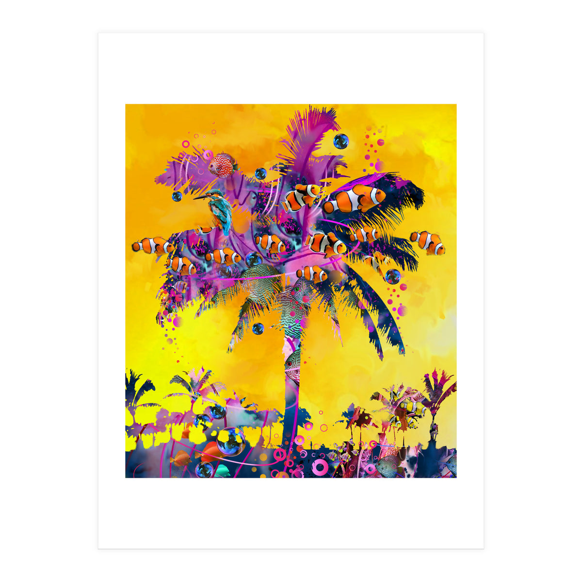 Purple Palm with Fish (Print Only)