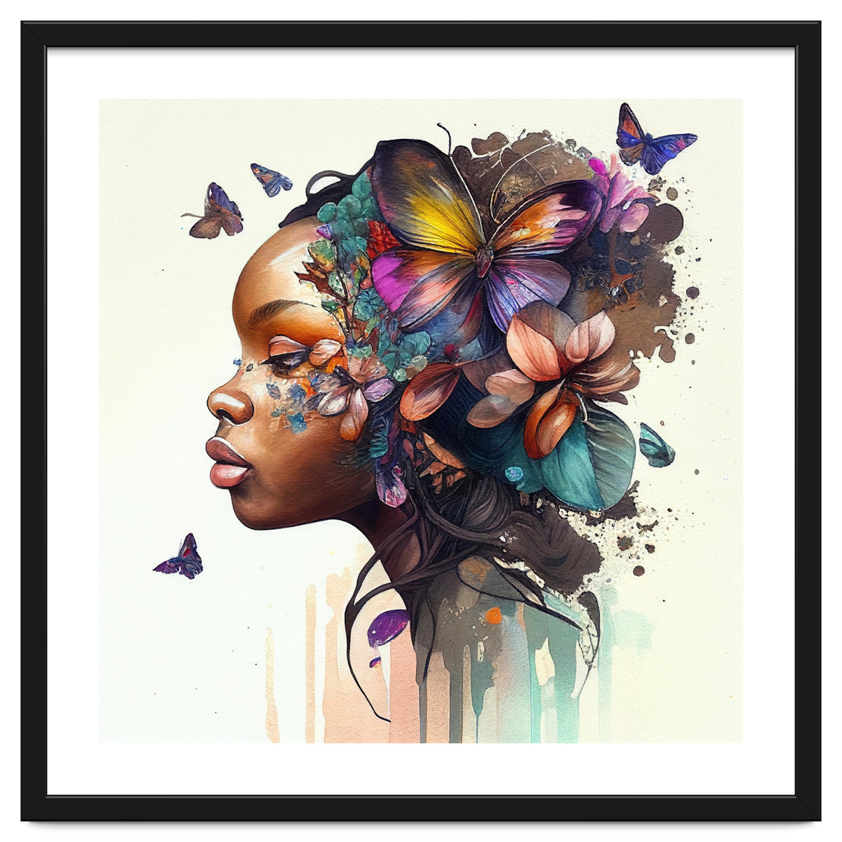 Watercolor Butterfly African Woman #8