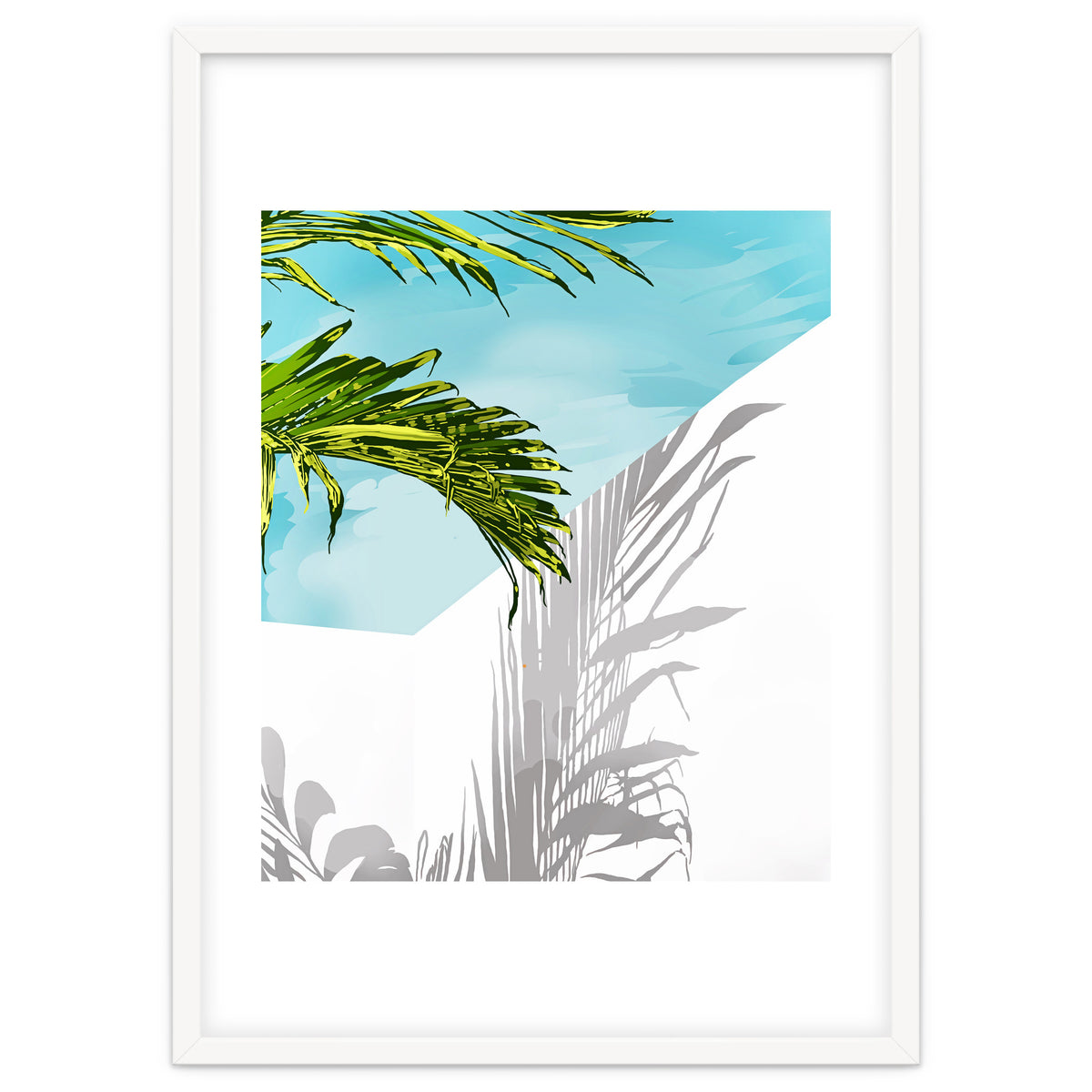 Palms In My Backyard, Tropical Greece Architecture Travel Painting, Summer Scenic Building