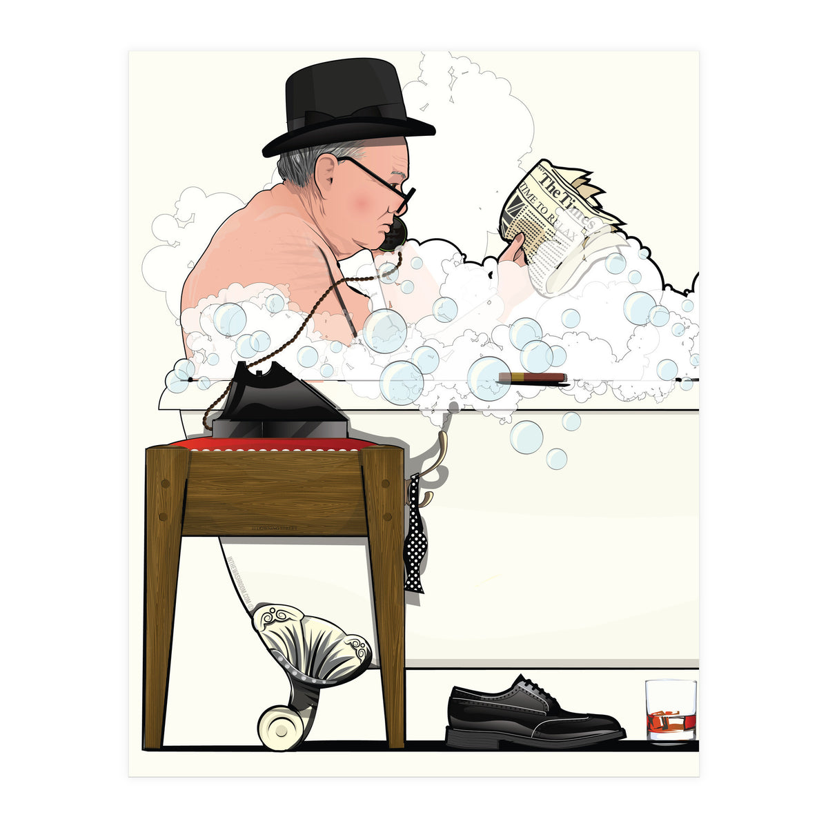 Winston Churchill in Bathtub, Funny Bathroom Humour (Print Only)