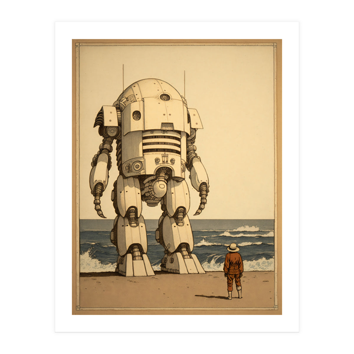 Giant Robot Japanese Woodblock Print (Print Only)