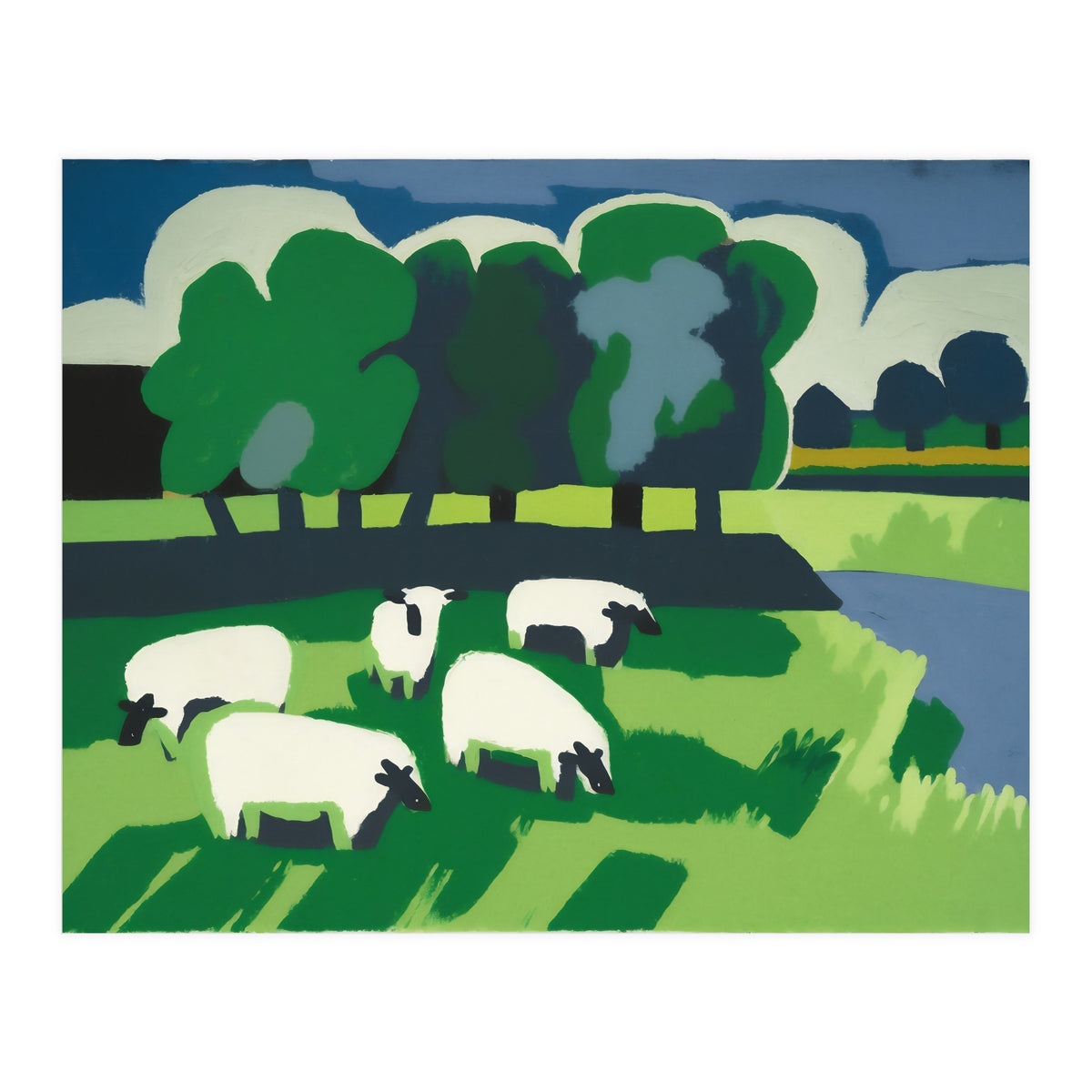 Sheep In A Field Impressionist Landscape (Print Only)