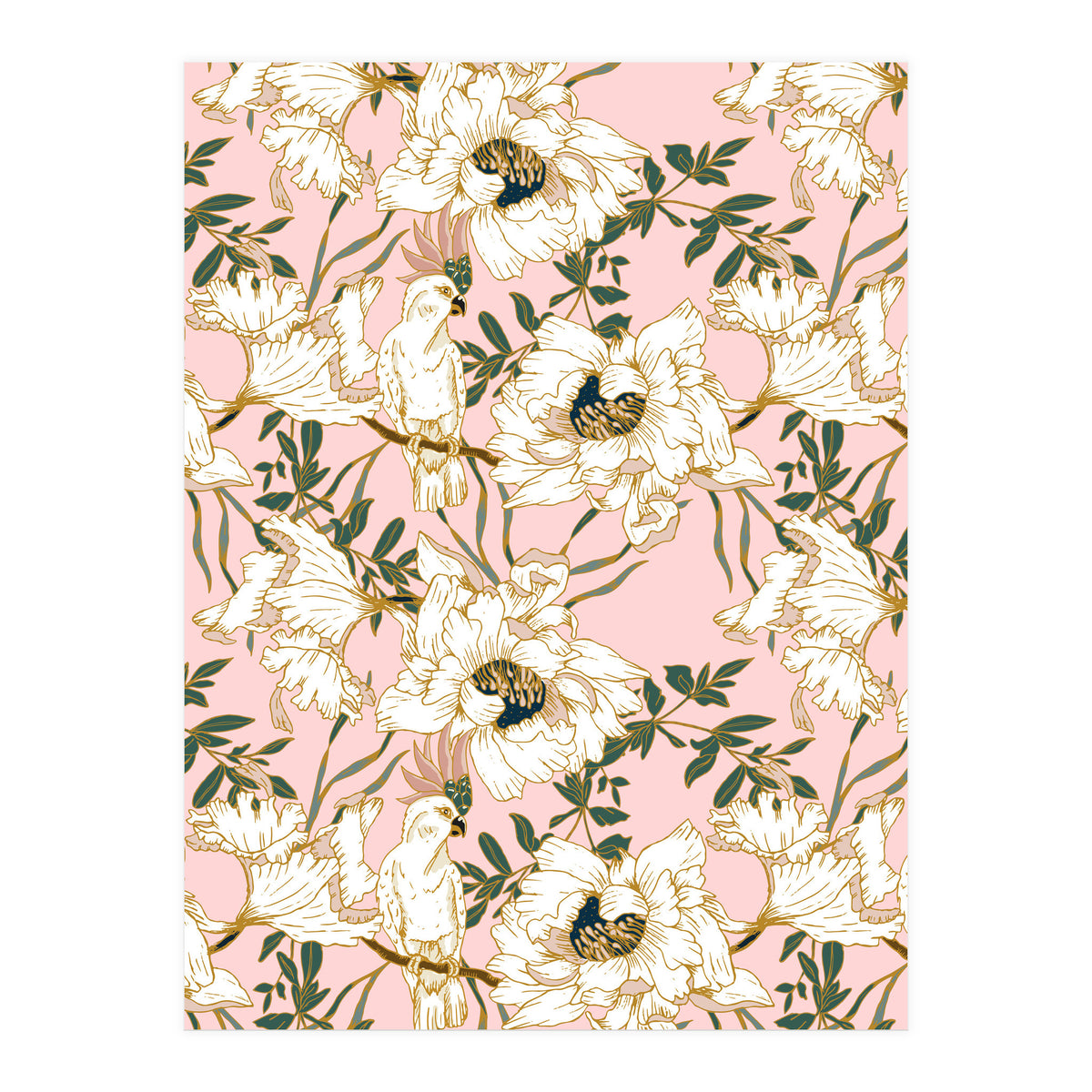 Exotic birds on flowers (Print Only)