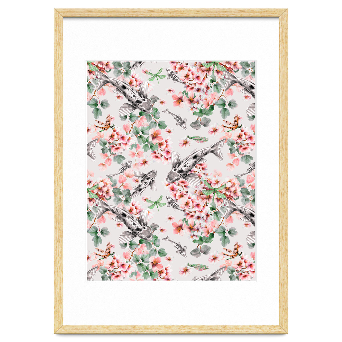 Asian fish among flowers