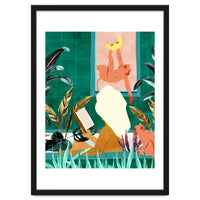Urban Jungle Bath | Tropical Modern Bohemian Woman Bathtub | Pet Monkey Wild Animals Moon Watercolor