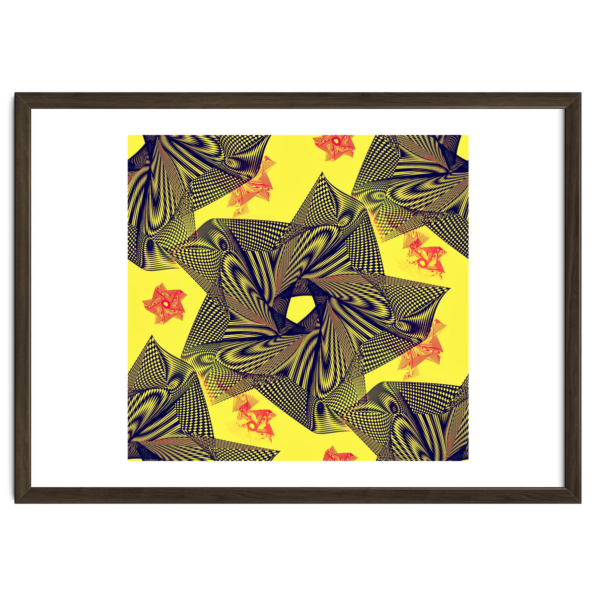 Black flowers on yellow background.