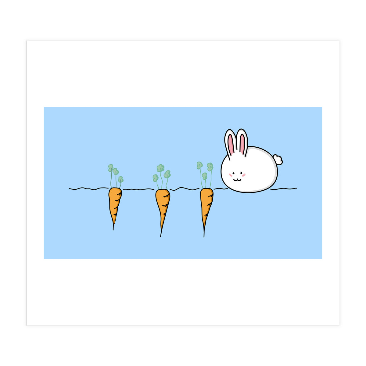 Kawaii Cute Rabbit With Carrots (Print Only)
