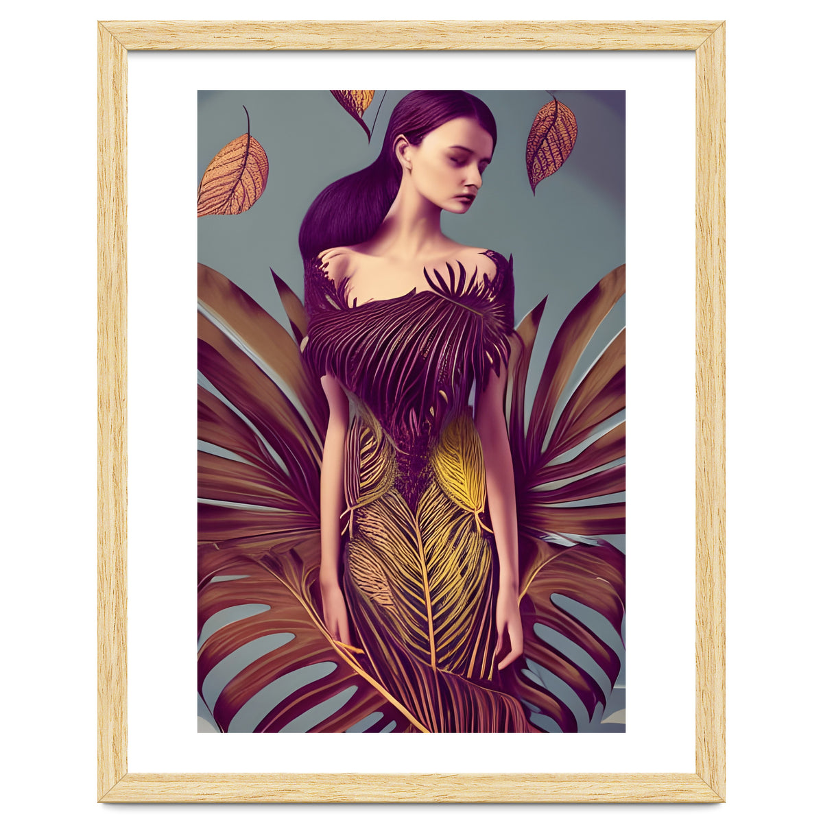 Lady dressed in Monstera Deliciosa Leaves