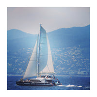 Modern yacht with white sails (Print Only)