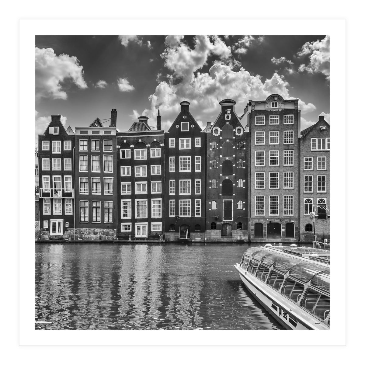 AMSTERDAM Damrak and dancing houses | Monochrome (Print Only)