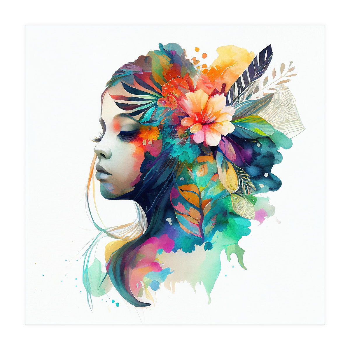 Watercolor Tropical Woman #14 (Print Only)