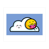 Kawaii Cute Sun Reading A Book On A Cloud (Print Only) thumbnail
