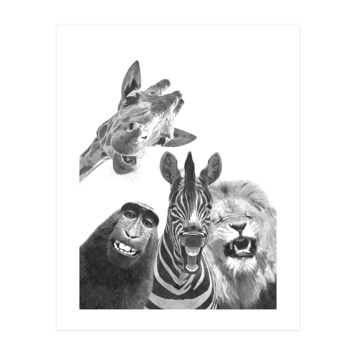 Black and White Jungle Animal Friends (Print Only)