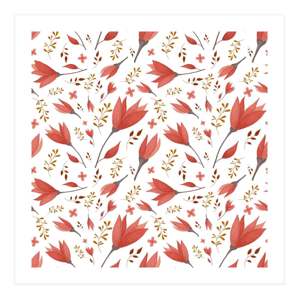 Delicate Autumn Floral Gouache Pattern Collection I (Print Only)