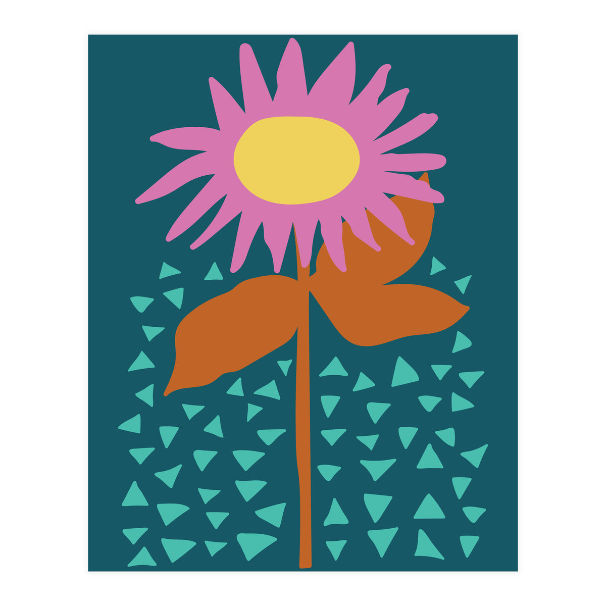 Pink Flower on Teal  (Print Only)