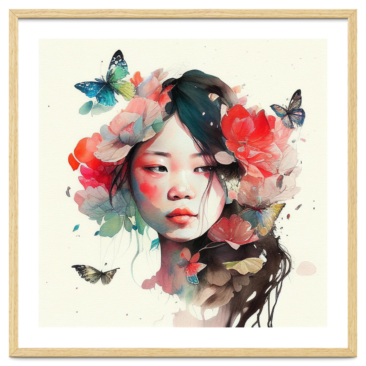 Watercolor Floral Asian Woman #8