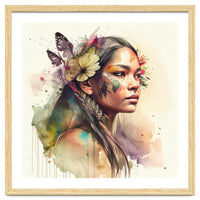 Watercolor Floral Indian Native Woman #2