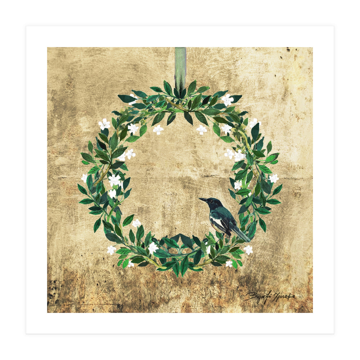 Wreath #White Flowers & Bird #Royal collection (Print Only)