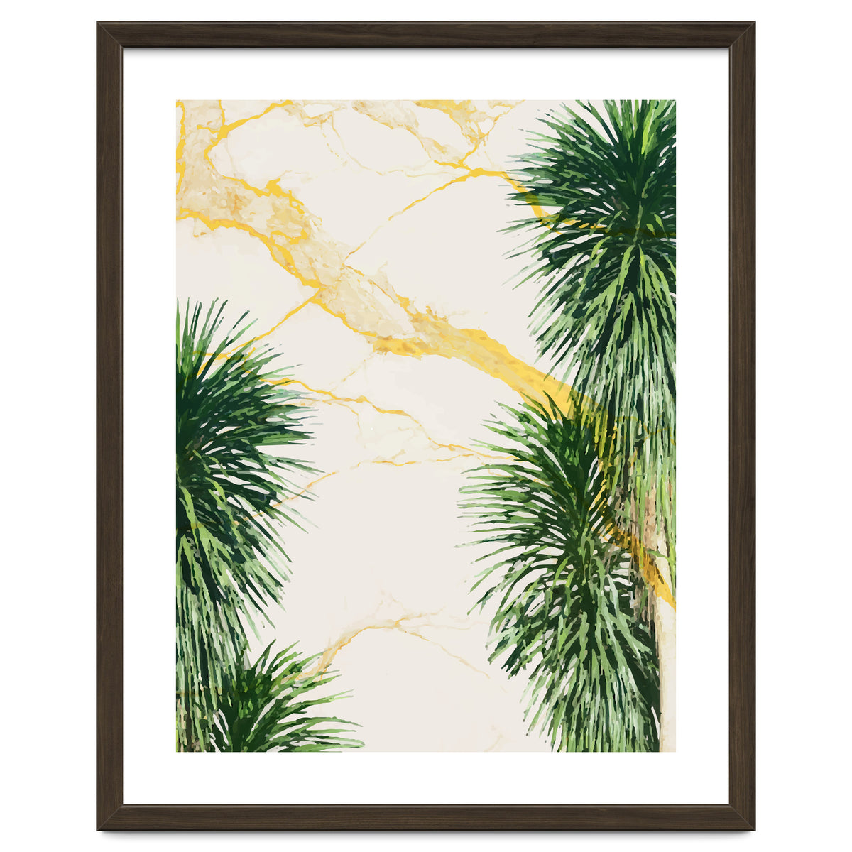 Gold marble texture with palm tree