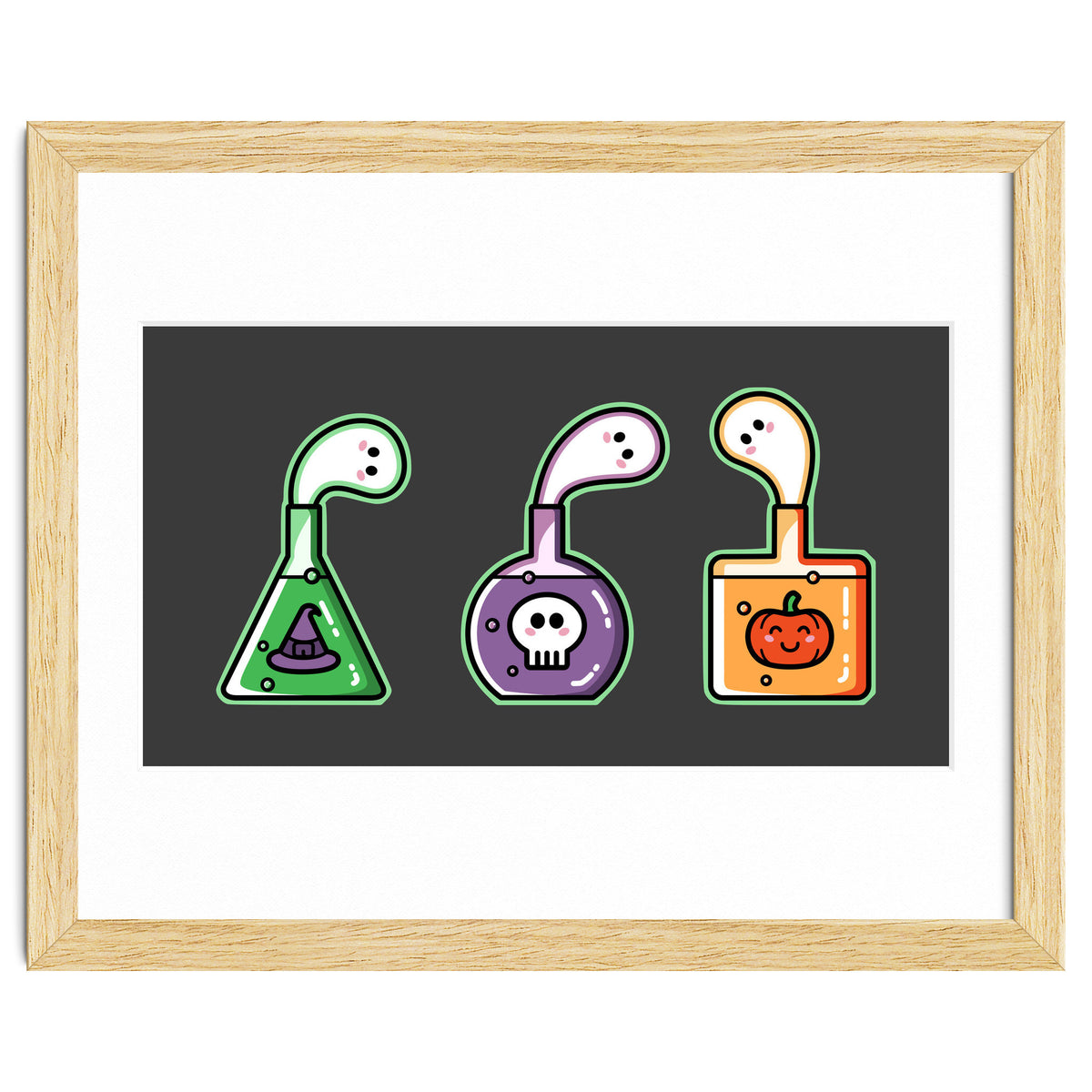 Kawaii Cute Halloween Potions - witches hat, skull, pumpkin, ghosts