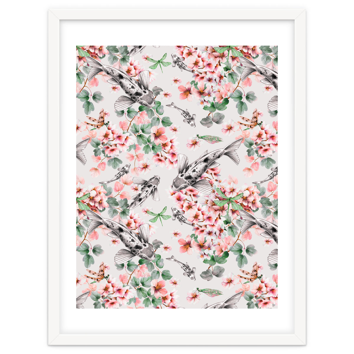 Asian fish among flowers