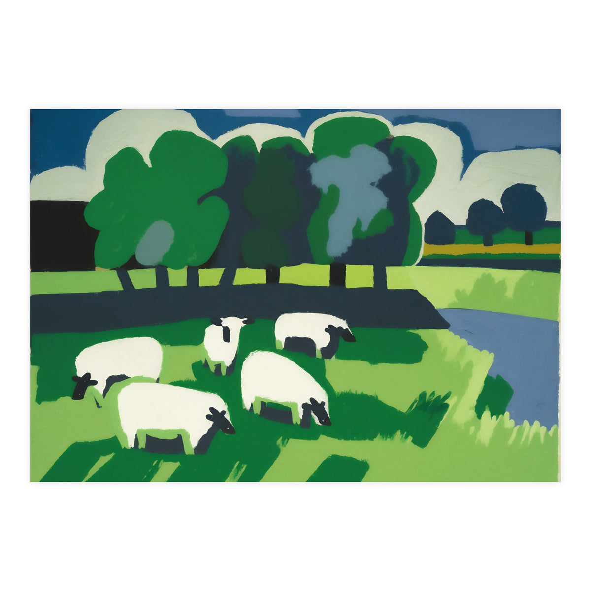 Sheep In A Field Impressionist Landscape (Print Only)