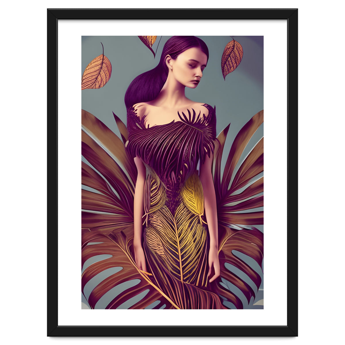 Lady dressed in Monstera Deliciosa Leaves