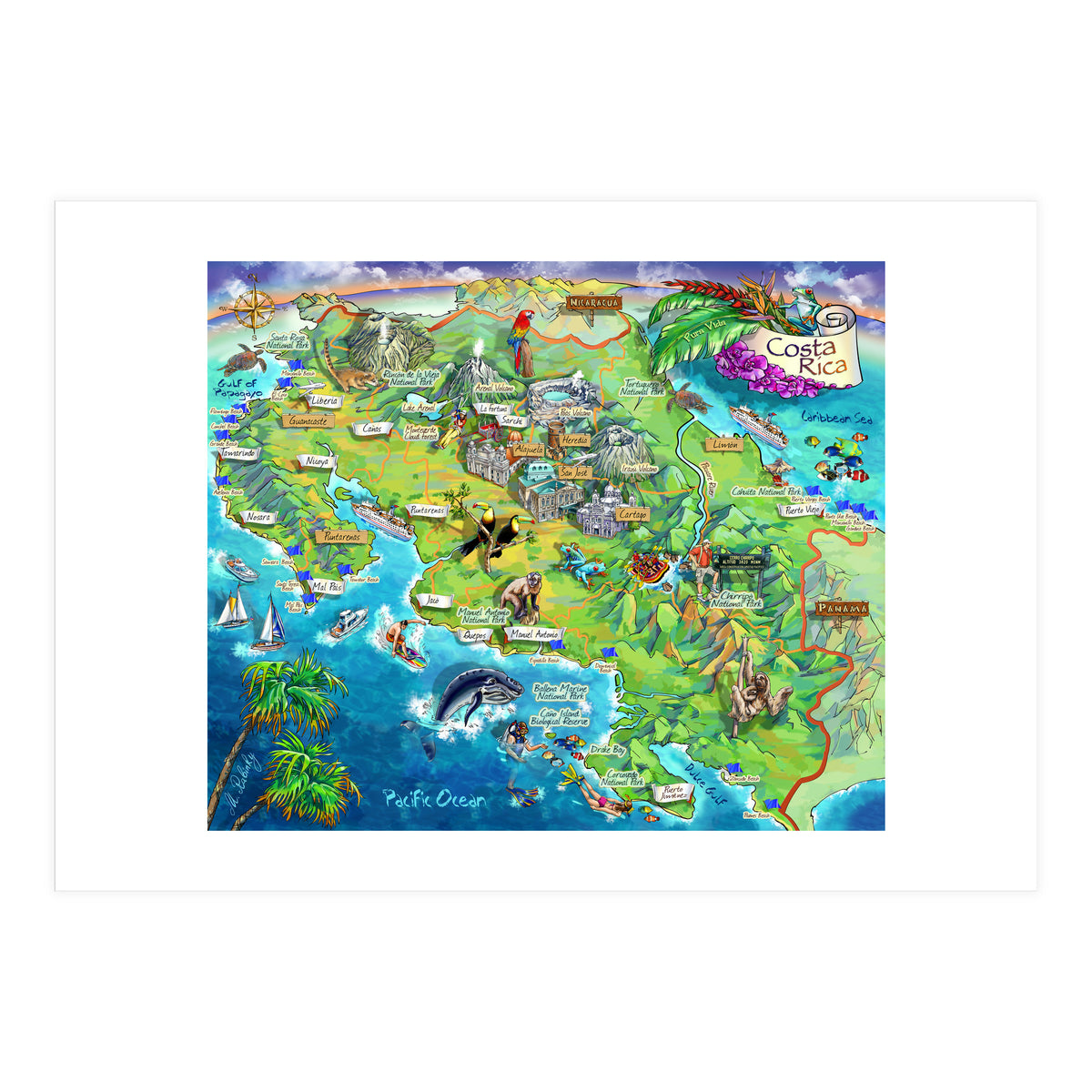 Costa Rica Map Illustration (Print Only)