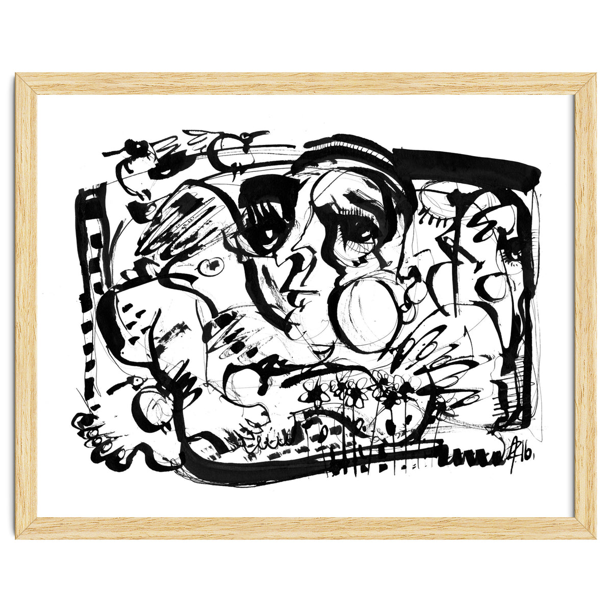 Birds and Flowers - b&w