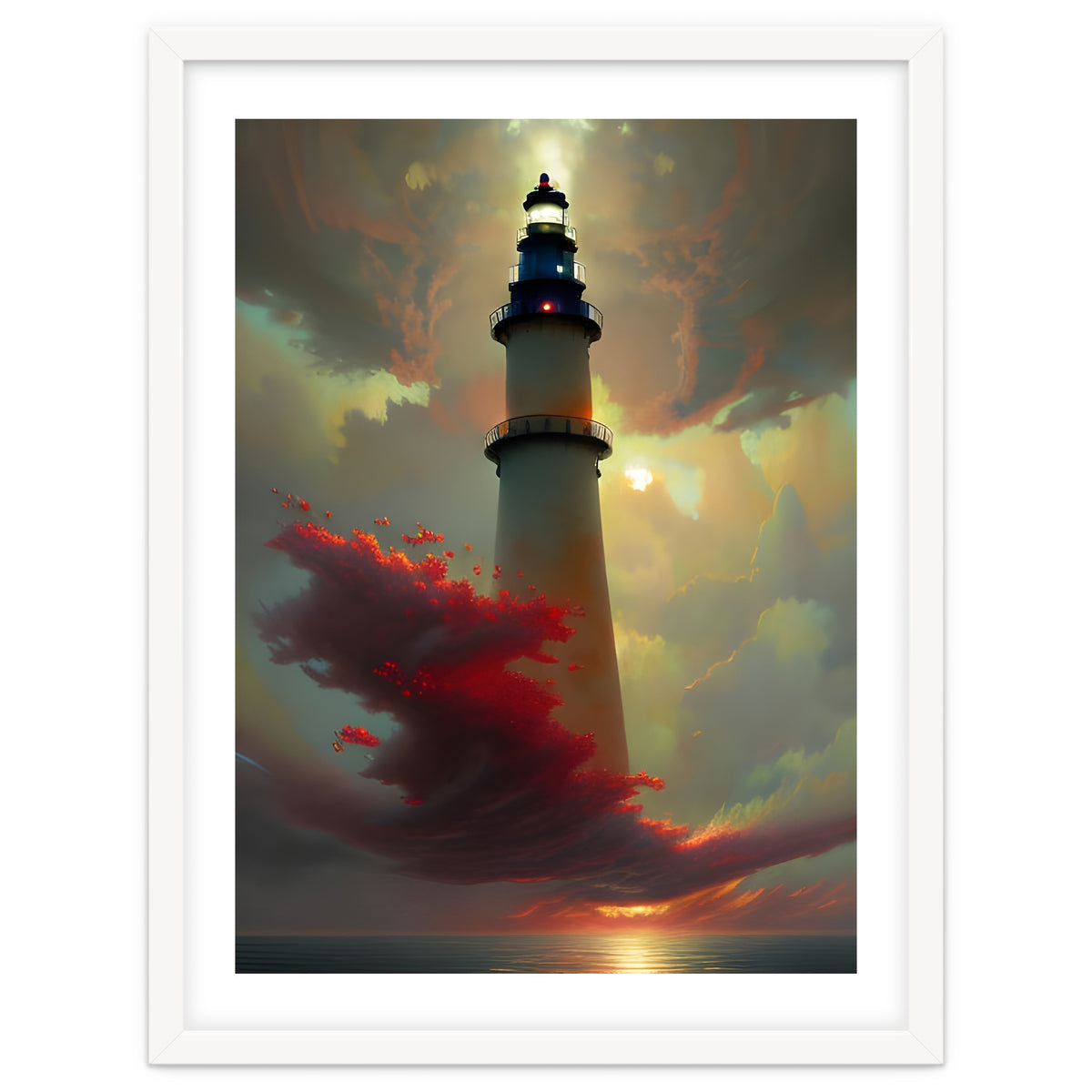 Lighthouse floating in the Sunset Clouds