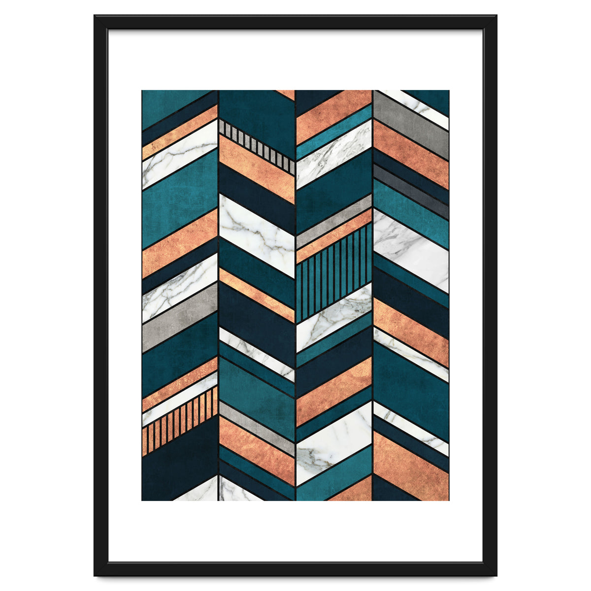 Abstract Chevron Pattern - Copper, Marble, and Blue Concrete