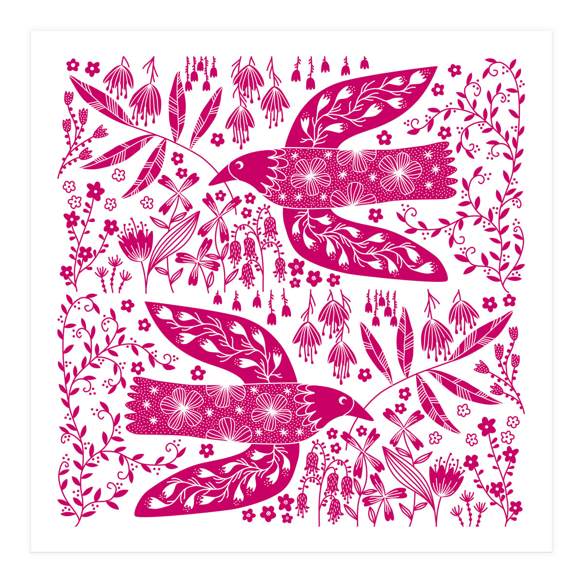 Doves And Flowers Magenta Pink (Print Only)