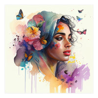 Watercolor Floral Arabian Woman #1 (Print Only)