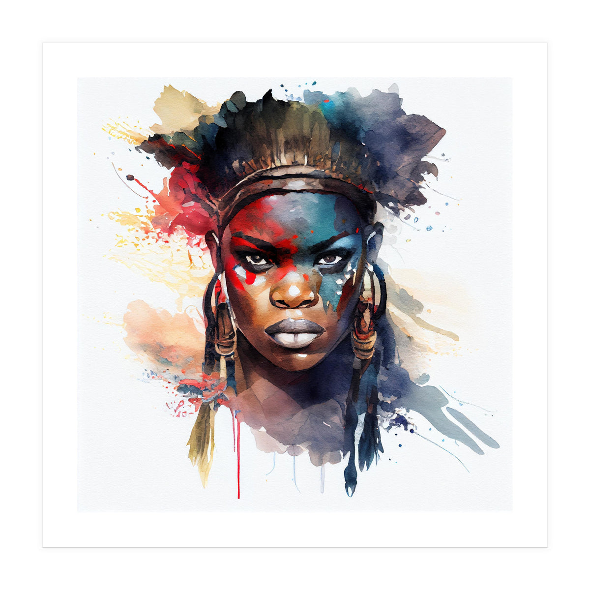 Watercolor African Warrior Woman #4 (Print Only)