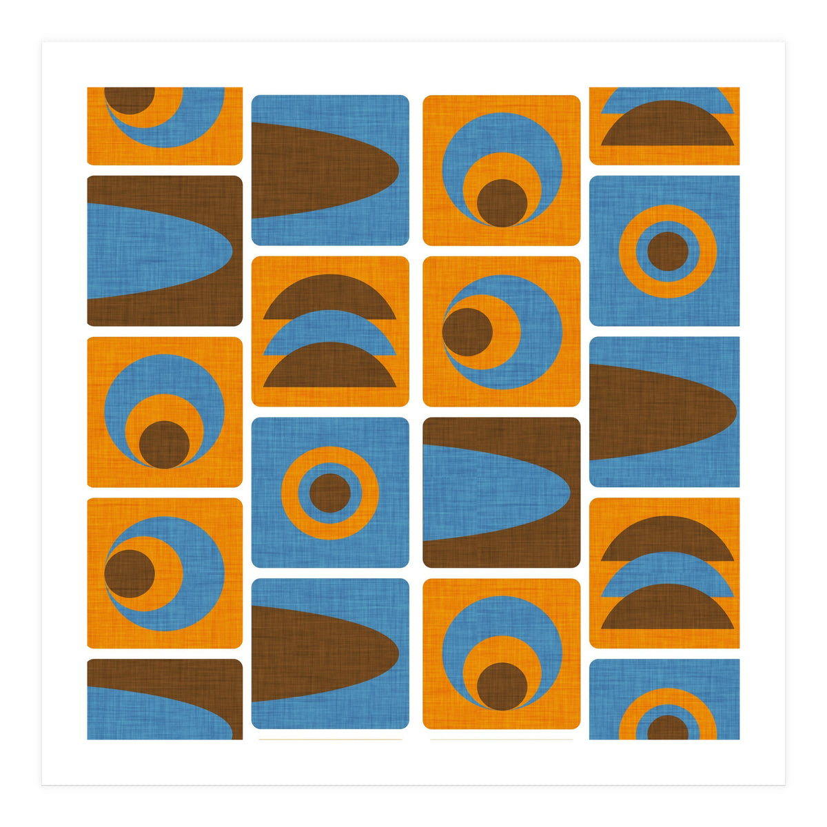 70s Cube Geo Orange Blue  (Print Only)